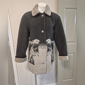 Gallery Vintage 80's Gray Nordic Polar Bear Thick Wool Blend Button Up Coat(S)